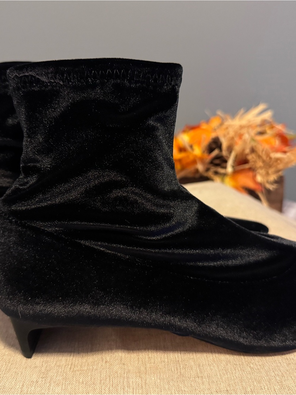 Zara Woman Black Velvet Pointed Toe Ankle Sock Boots Kitten Heel EU 40 US 9